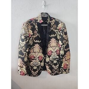 GIOVANNI TESTI Size 46 Sequin Shimmer Embroidered Pink Black Gold Blazer